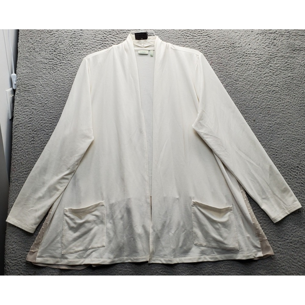 LOGO by Lounge Cardigan Women XL Multi Sheer Chiffon Trim Hem Stretch Open Front